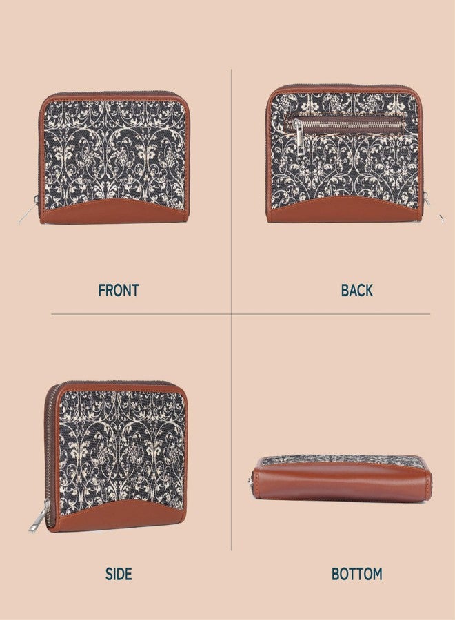 ZOUK حقيبة يد نسائية من زوك مصنوعة يدوياً من الجلد النباتي والجوت، مزينة بطبعة دانتيل هندي، مناسبة للهواتف المحمولة (أسود) - Image 5